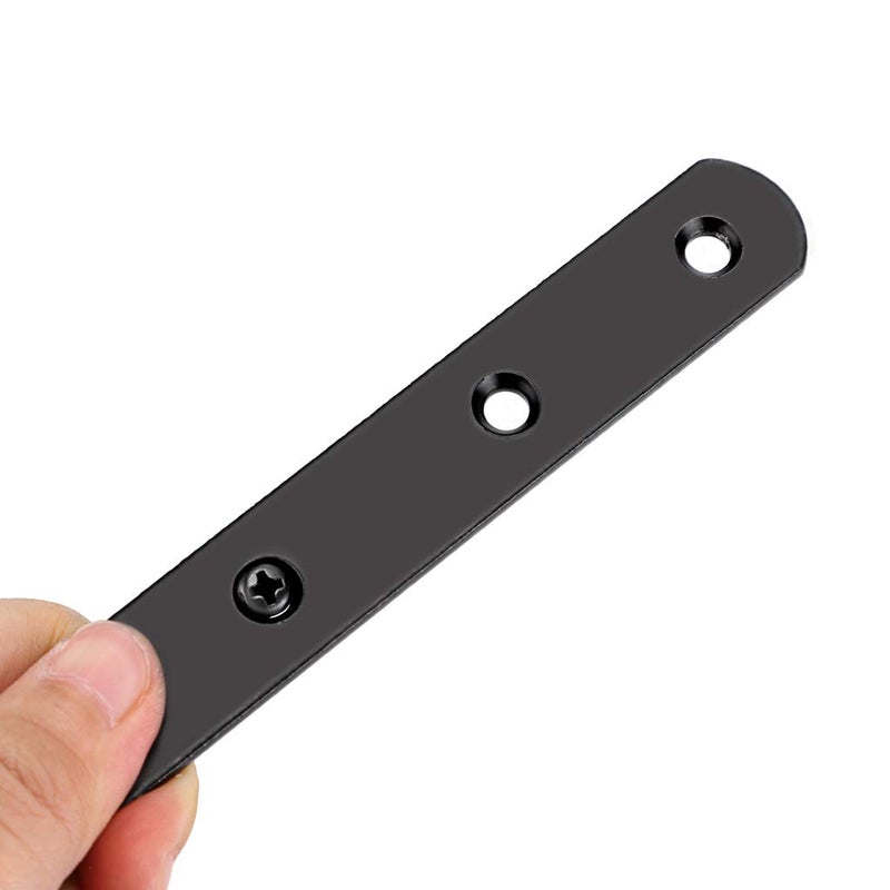 Sumnacon 8 Pcs Stainless Steel Flat Plates - 5 Inch Heavy Duty Mending Plate Straight Corner Brace Brackets Connector Furniture Repair Fixing Joint with Screws, Black - Image 4